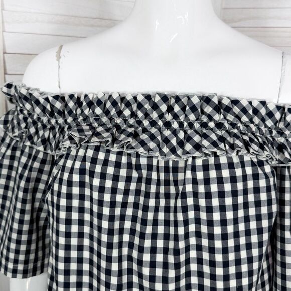 Vineyard Vines Gingham Check Off The Shoulder Shift Mini Dress Black White XS - Picture 5 of 12